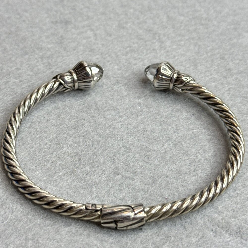 Cable Cuff Bracelet White Topaz Twist 18K Gold Sterling Silver Bali Designs 7" - Picture 3 of 11
